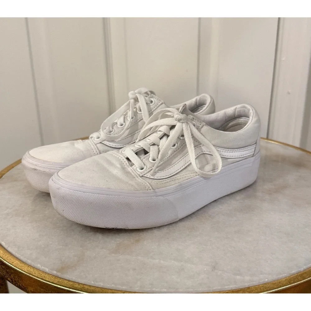 Vans Old Skool Platform White Canvas Sneakers US Women 7